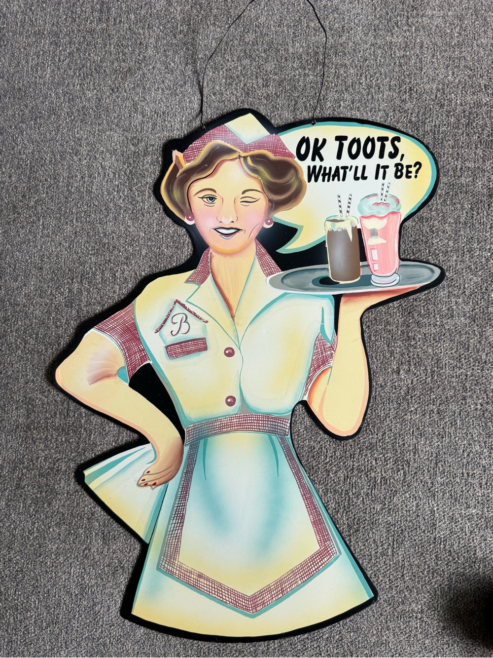Vintage Style Blue Diner Waitress Wall Sign - 'OK Toots'